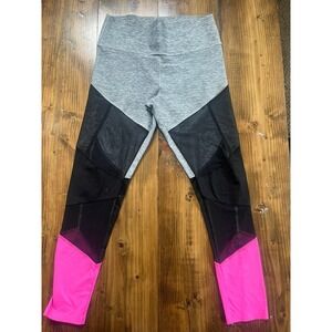 Victoria's Secret PINK Bonded Colorblock Mesh Leggings Gray Black Neon Pink L